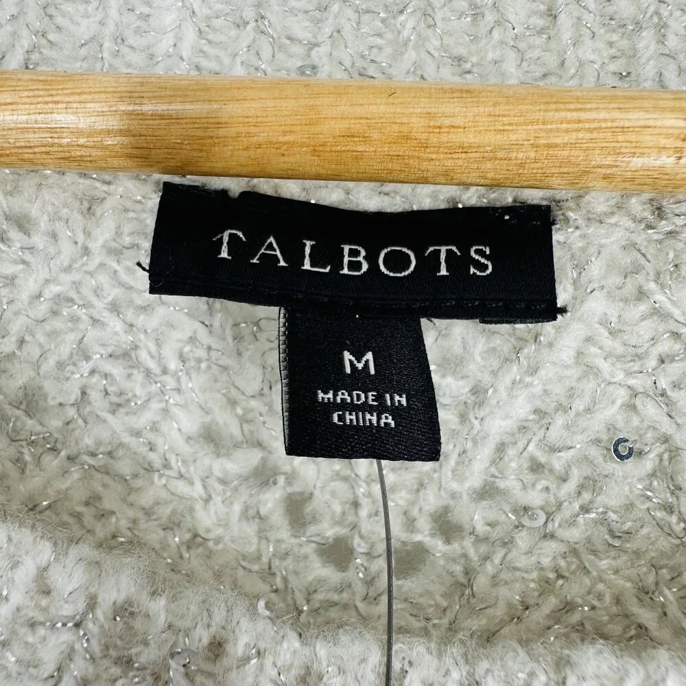 Talbots Gray Silver Metallic Sequin Embellished Long Sleeve Crew Neck Sweater M - Picture 5 of 8
